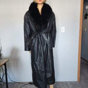 #272 Large leather/fox fur coat